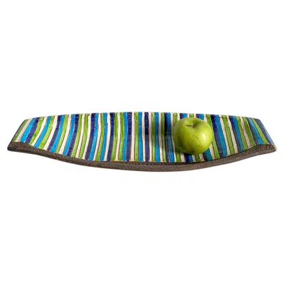 Pre-owned Bitossi Mid-century Italian 19" Striped Ceramic Centerpiece Tray, Attributed To  In Gray