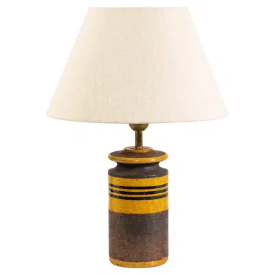 Pre-owned Bitossi Mid-century Italian Ceramic Table Lamp With Yellow And Brown Stripes, 1960s