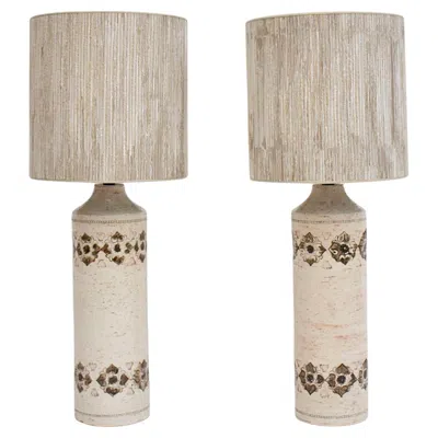 Pre-owned Bitossi Mid-century Large Pair White Ceramic Table Lamps By