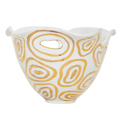 Pre-owned Bitossi Mid-century Modern  Decorative Bowl, White And Gold, Italy, 1960s