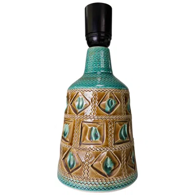Pre-owned Bitossi Mid-century Modern  Table Lamp, Ceramic, Turquoise & Caramel In Brown