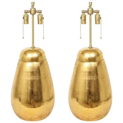 Pre-owned Bitossi Mid-century Modern  Table Lamps, Gold Glazed Ceramic, Italy In Brown