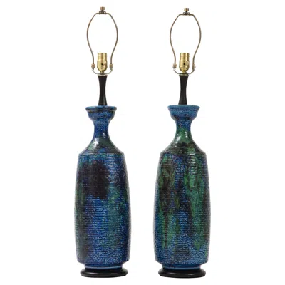 Pre-owned Bitossi Mid-century Modern  Table Lamps With Ebonized Bases, Italy In Black