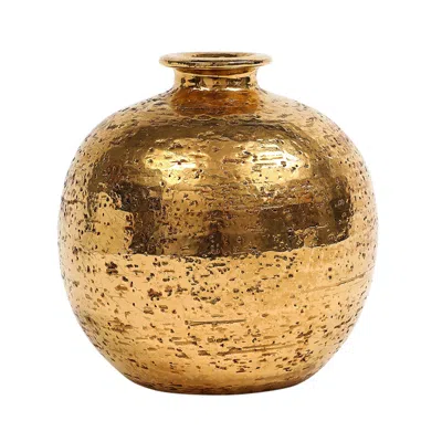 Pre-owned Bitossi Mid-century Modern Ceramic Ball Vase, Metallic Gold, Italy, 1970s In Brown