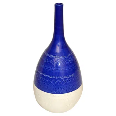 Pre-owned Bitossi Mid-century Modern Cobalt Blue & White  Style Ceramic Tadinate Vase Italy