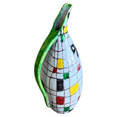 Pre-owned Bitossi Mid-century Modern Hand-painted Italian Ceramic Oil Bottle By  In Clear