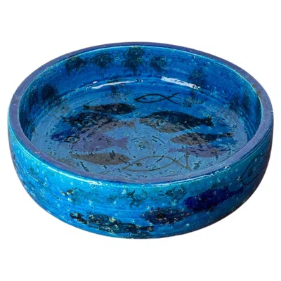 Pre-owned Bitossi Mid-century Modern Pesce Fish Pottery Bowl, Aldo Londi, , Italy, 1960s In Blue
