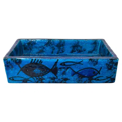 Pre-owned Bitossi Mid-century Modern Pesce Fish Pottery Bowl, Aldo Londi, , Italy, 1960s In Blue