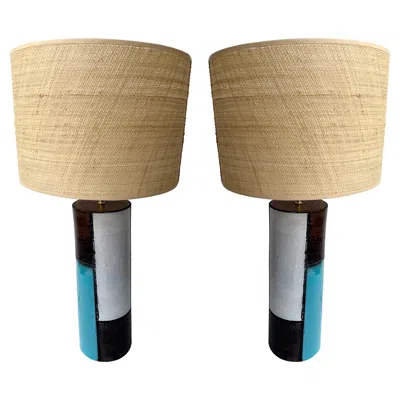 Pre-owned Bitossi Mid-century Pair Of Ceramic Lamps Mondrian By . Italy, 1990s In Brown