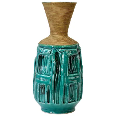 Pre-owned Bitossi Midcentury Turquoise Italian Ceramic Vase By Fratelli Fanciullacci, Circa 1960 In Blue
