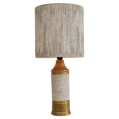 Pre-owned Bitossi Mid-century White/gold Ceramic Glazed Table Lamp By  For Bergboms In Brown