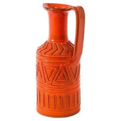 Pre-owned Bitossi Orange Incised Ceramic  Pitcher, Italy 1960's