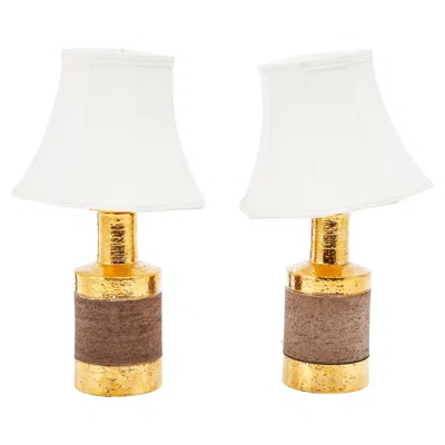 Pre-owned Bitossi Pair Of 1970s  Gold Ceramic Table Lamps, Mid-century Modern