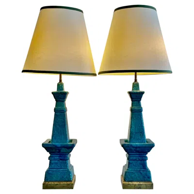 Pre-owned Bitossi Pair Of Architectural  Lamps In Sand