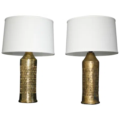 Pre-owned Bitossi Pair Of  Ceramic Lamps Gold Glaze, Italy, 1970 In Gray