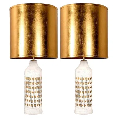 Pre-owned Bitossi Pair Of  Lamps For Bergboms, With Custom Made Shades By Rene Houben In Beige