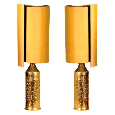 Pre-owned Bitossi Pair Of  Lamps For Bergboms, With Custom Made Shades By René Houben In Orange