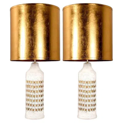 Pre-owned Bitossi Pair Of  Lamps For Bergboms, With Custom Made Shades By Rene Houben In Sand