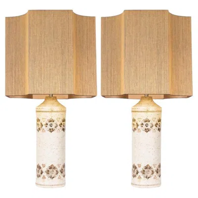 Pre-owned Bitossi Pair Of  Lamps For Bergboms, With Custom Made Shades By Rene Houben In Sand