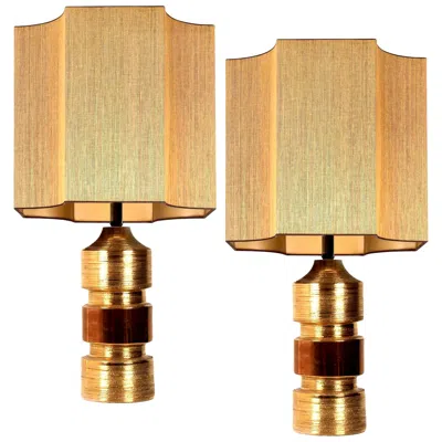 Pre-owned Bitossi Pair Of  Lamps For Bergboms, With Custom Made Shades By Rene Houben In Sand