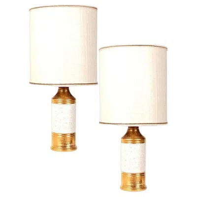 Pre-owned Bitossi Pair Of  Lamps, With Custom Made Shades By Rene Houben In White