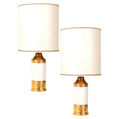 Pre-owned Bitossi Pair Of  Lamps, With Custom Made Shades By Rene Houben In White