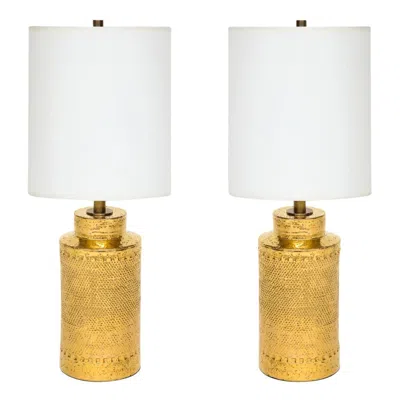 Pre-owned Bitossi Pair Of  Table Lamps, Ceramic, 24k Metallic Gold, Pebbled, Italy, 1960s