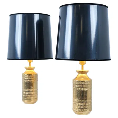 Pre-owned Bitossi Pair Of  Table Lamps In Gold Ceramic, Brass And Black, Stockmann 1960s