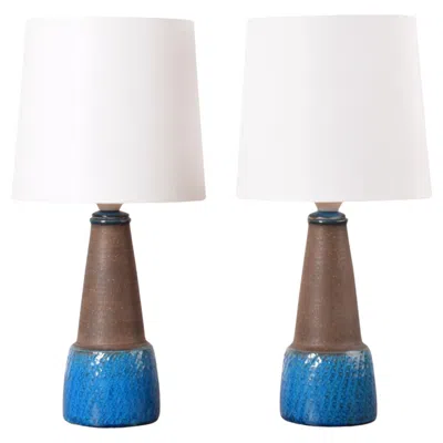 Pre-owned Bitossi Pair Of Danish Modern Kähler Hak Table Lamps Turquoise Blue & Brown 1960s