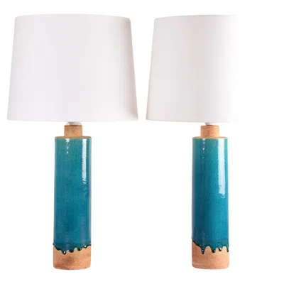 Pre-owned Bitossi Pair Of Danish Tall Table Lamps Turquoise Glaze, By Johannes Andersen 1960s In Transparent