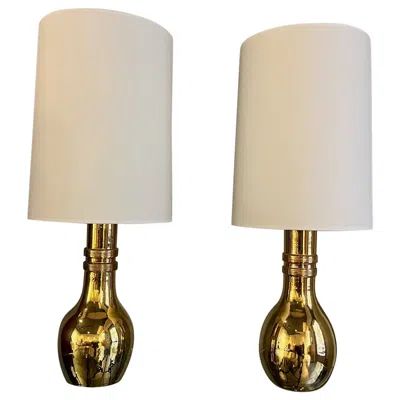 Pre-owned Bitossi Pair Of Gilt Ceramic Lamps By  In Sand