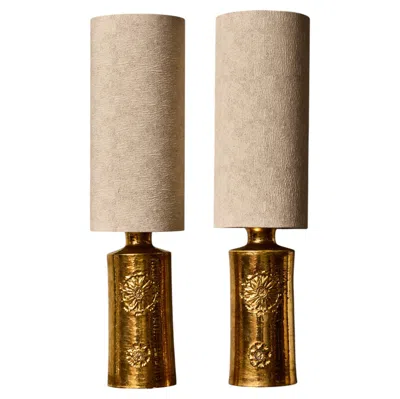 Pre-owned Bitossi Pair Of Golden Ceramic Table Lamp By Bergboms In Sand