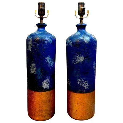 Pre-owned Bitossi Pair Of Italian Pottery Lamps By Aldo Londi For  In Black
