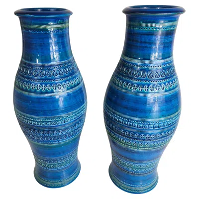 Pre-owned Bitossi Pair Of Mid-century Modern Sculptural Rimini Blue Vase By  C1965 2 Avail.