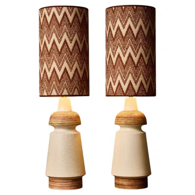 Pre-owned Bitossi Pair Of Monumental Ceramic Table Lamps By Aldo Londi For  In Brown