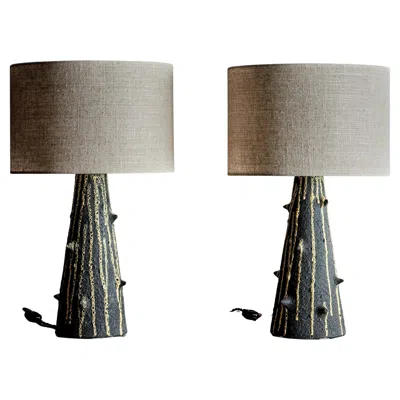 Pre-owned Bitossi Pair Of Table Lamps With Cratered Glaze #1 By , Italy, 1960s In Transparent