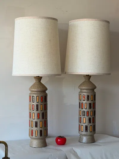 Pre-owned Bitossi Pair Of Unusual  Lamps In Sand