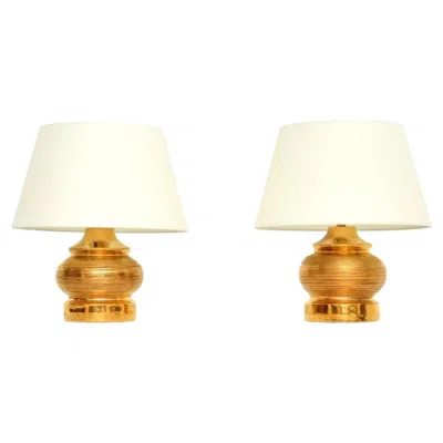 Pre-owned Bitossi Pair Of Vintage Italian Ceramic Table Lamps By  In White