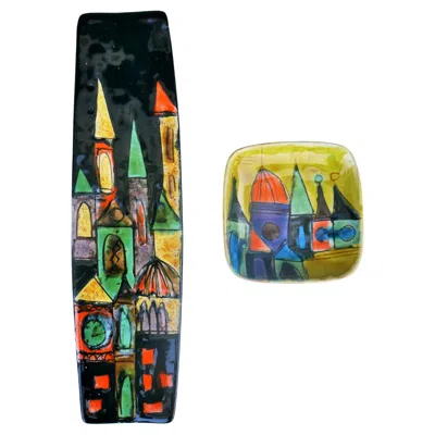 Pre-owned Bitossi Pair Of Wall Ceramics By Elio Schiavon In Black