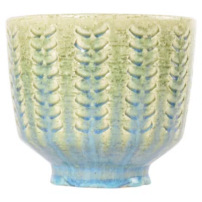 Pre-owned Bitossi Palshus Large Flowerpot Green With Blue Chamotte Ceramic, Danish Modern 1960s