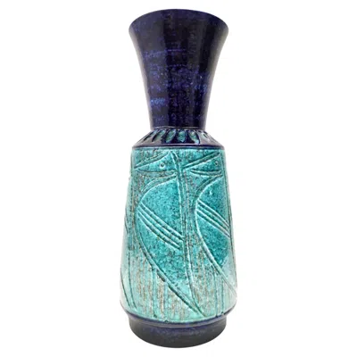 Pre-owned Bitossi Postmodern Blue And Teal Ceramic Vase In The Style Of  In Green