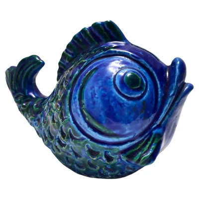 Pre-owned Bitossi Postmodern Rimini Blue Ceramic Fish Money Box By , Italy