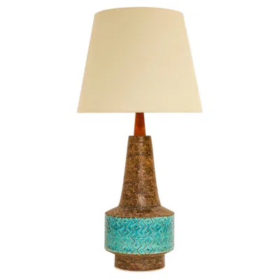 Pre-owned Bitossi Pottery Lamp, Rimini Blue, By Aldo Londi, Italy In Beige
