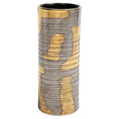 Pre-owned Bitossi Raymor  Vase, Ceramic, Abstract, Brushed Metallic Gold, Platinum, Signed In Brown