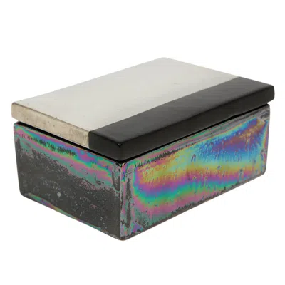 Pre-owned Bitossi Raymor Box, Ceramic, Metallic Platinum Silver, Black, Iridescent, Signed In Gray