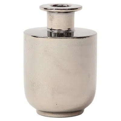 Pre-owned Bitossi Raymor Vase, Ceramic, Metallic Platinum, Silver, Chrome In Sand