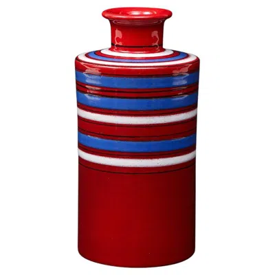 Pre-owned Bitossi Raymor Vase, Ceramic, Red, Blue, White, Stripes, Signed