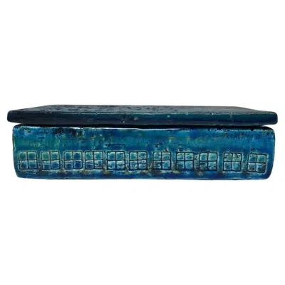 Pre-owned Bitossi Rimini Blue And Green  Studio Of Italy, 1960s Oblong Ceramic Lidded Box