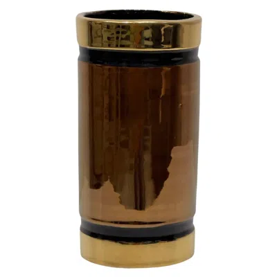 Pre-owned Bitossi Rosenthal-netter Vase Gold/black Metallic, Italy In Brown