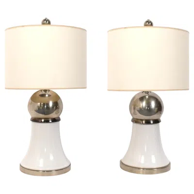 Pre-owned Bitossi Sculptural Mid Century Ceramic Lamps In White And Chrome Glaze